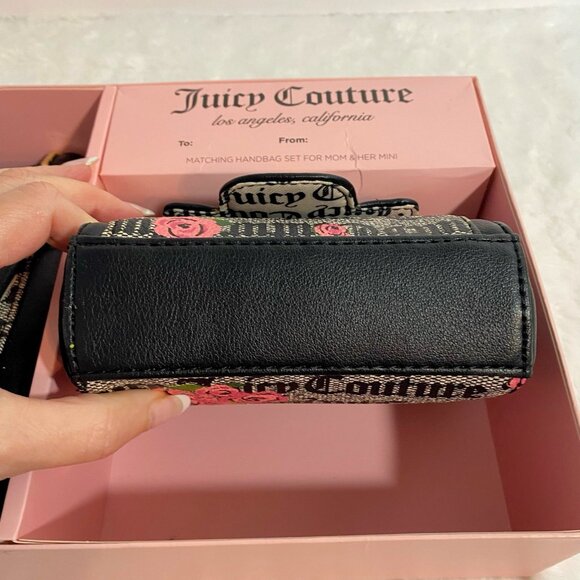 Juicy Couture Black Beige Logo Rose Print Mommy & Me Mini Crossbody Bags NWT - Picture 5 of 7